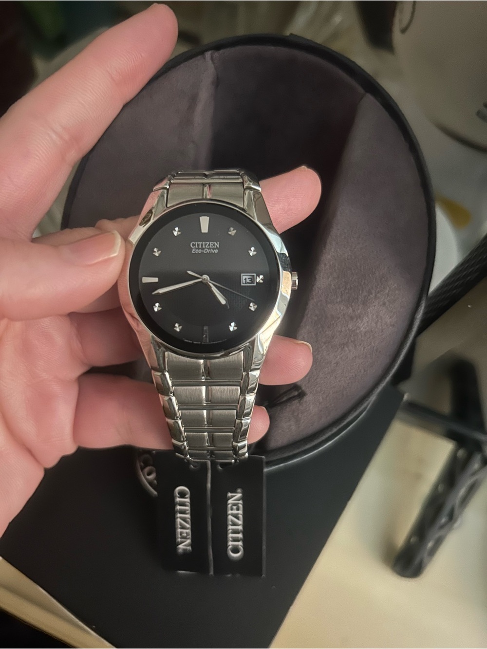 Citizen Silver Stainless Steel Watch with Black Dial